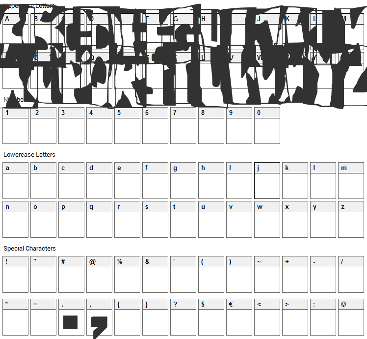 PeepShow Font Character Map