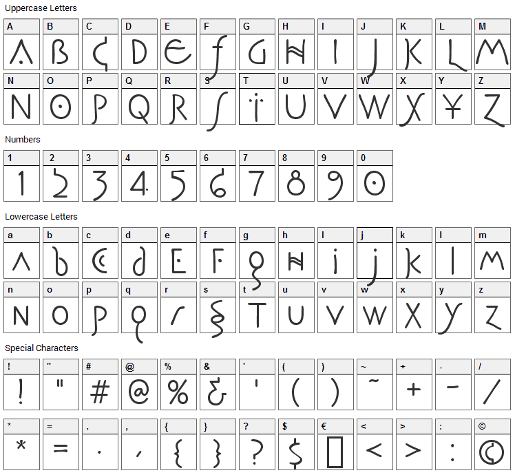 Pegasus Font Character Map