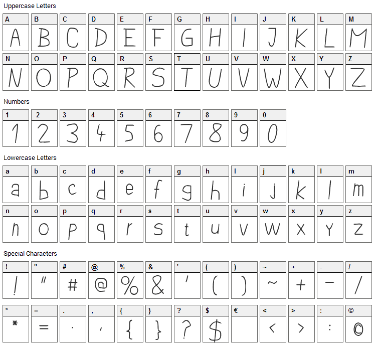 Pencil Case Font Character Map