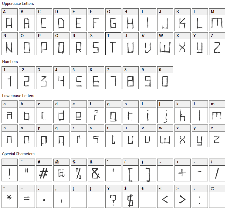 Pencil Grid Font Character Map