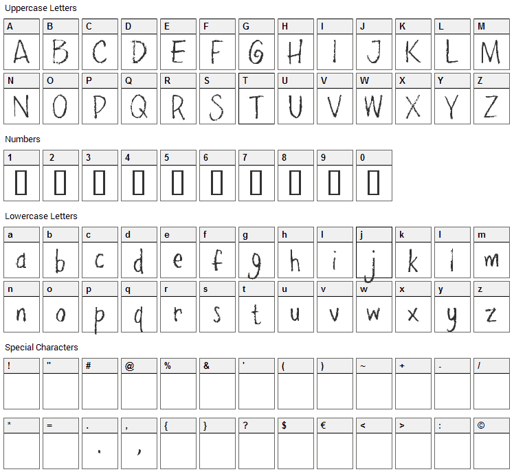 Pencil Pete Font Character Map