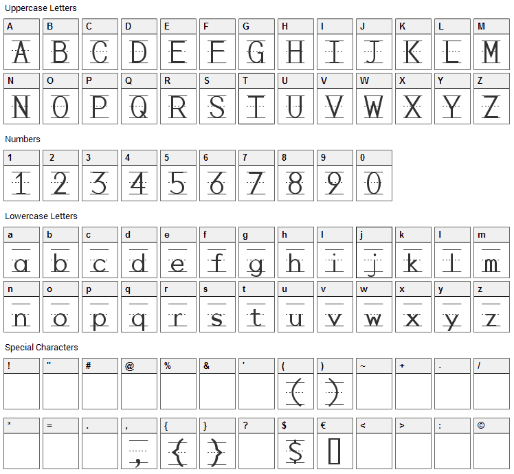 Penmanship Print Font Character Map