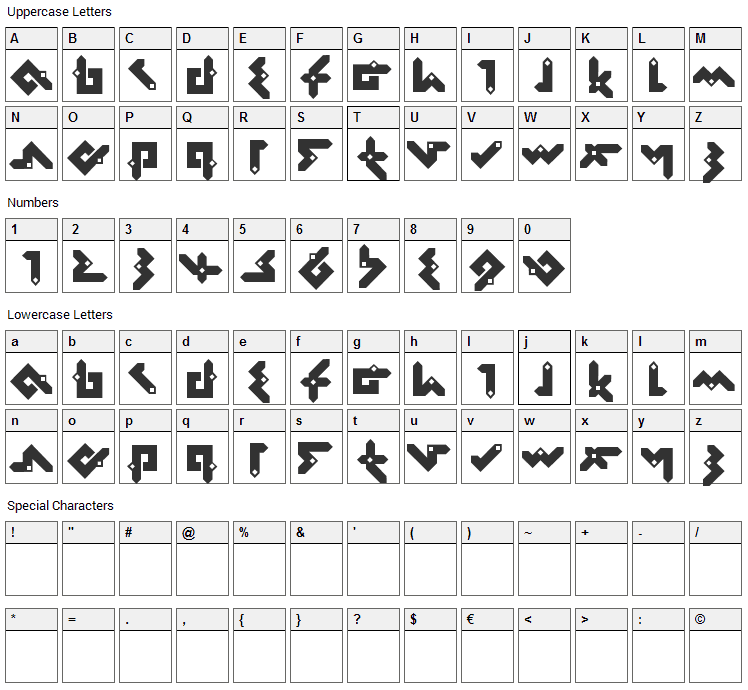 Pentomino Font Character Map
