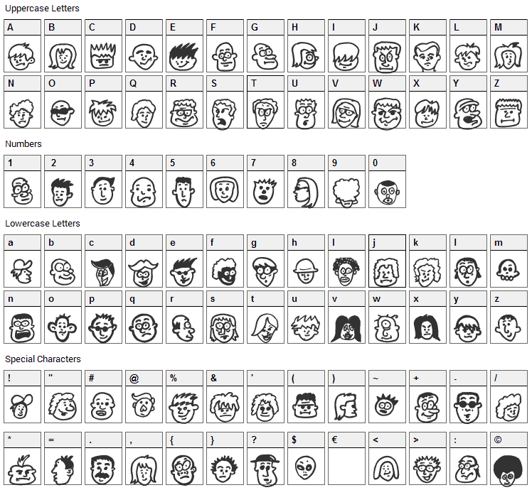 People Freak Font Character Map