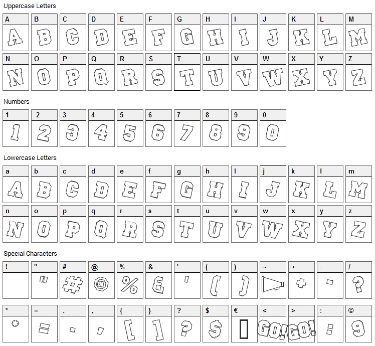 Pep Rally Font Character Map