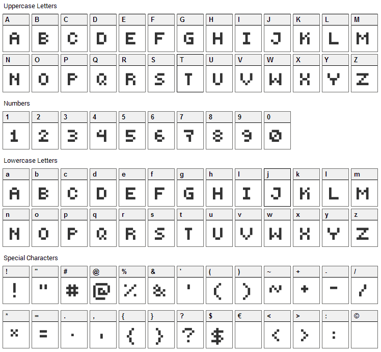 PEPminus10 Font Character Map