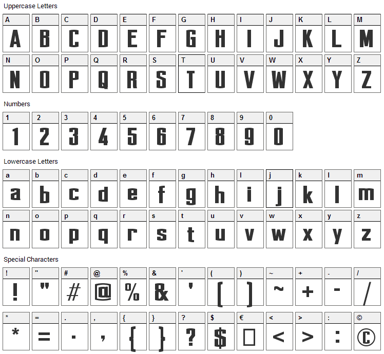 Perca Font Character Map