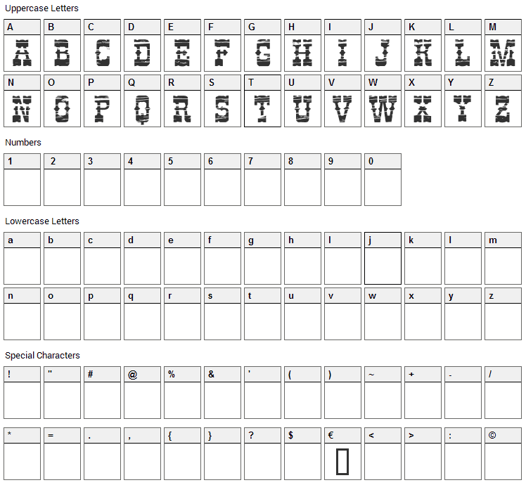 Perdido Font Character Map
