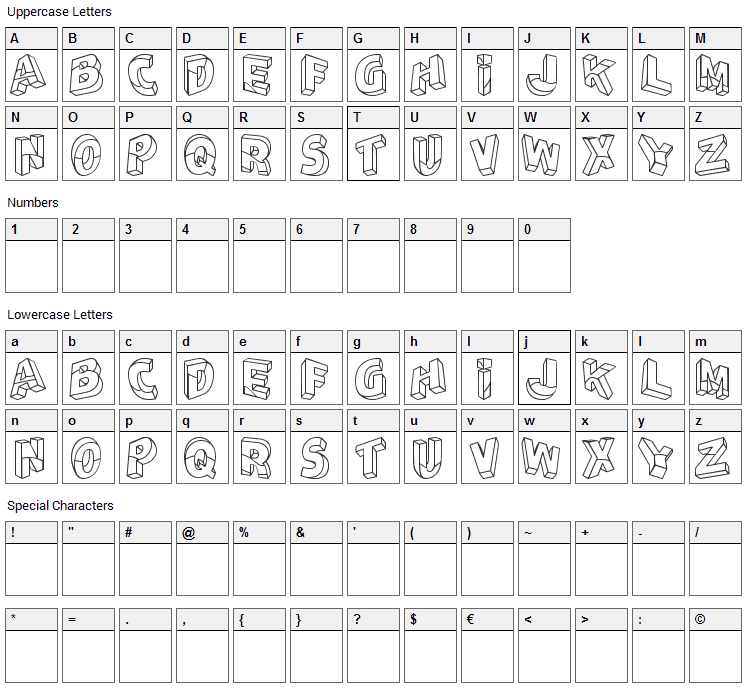 Perspectivo Font Character Map