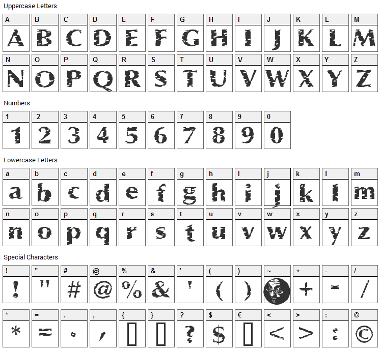 Pessima Font Character Map