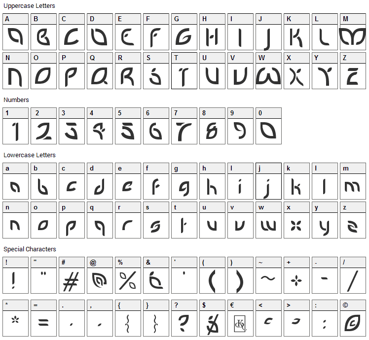Petal Glyph Font Character Map