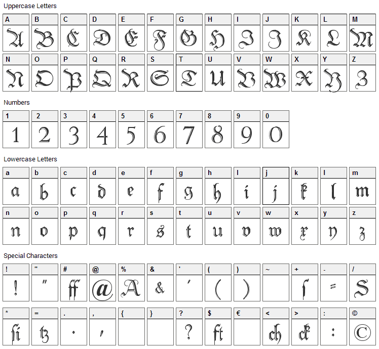 Peter Schlemihl Font Character Map