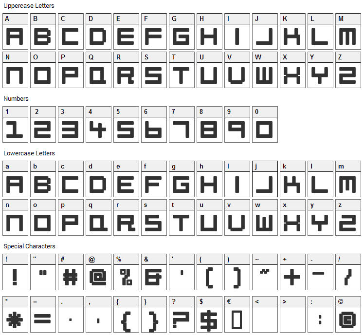 Petitinho Font Character Map