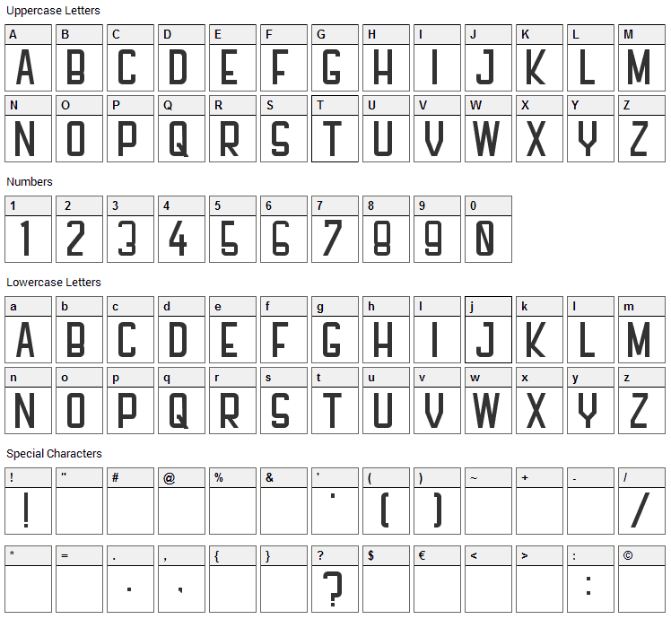 PFHall Font Character Map