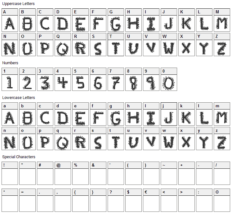 PFveryverybad Font Character Map