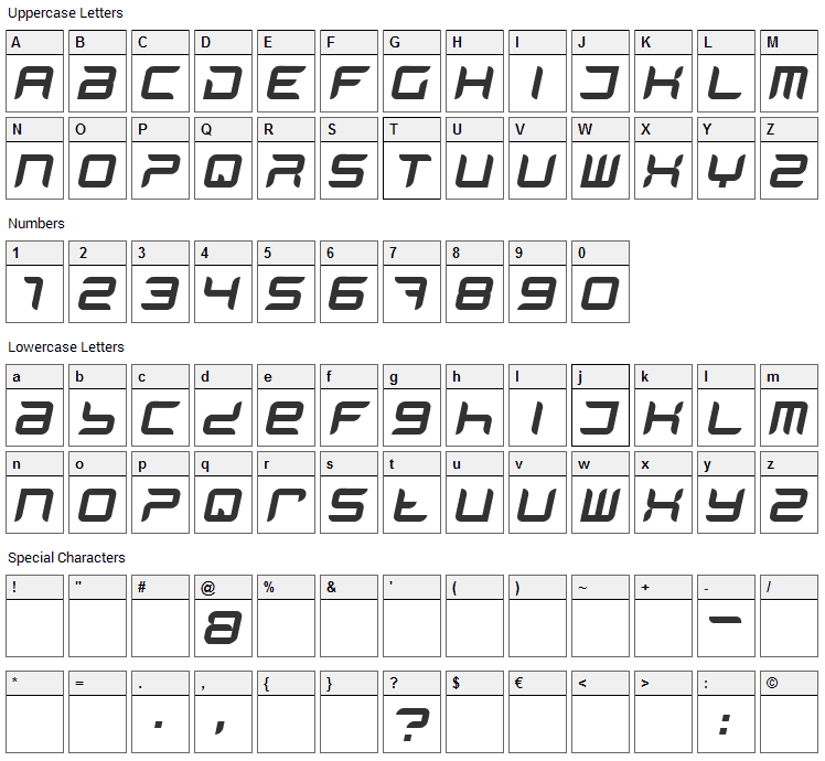 Phantom Font Character Map