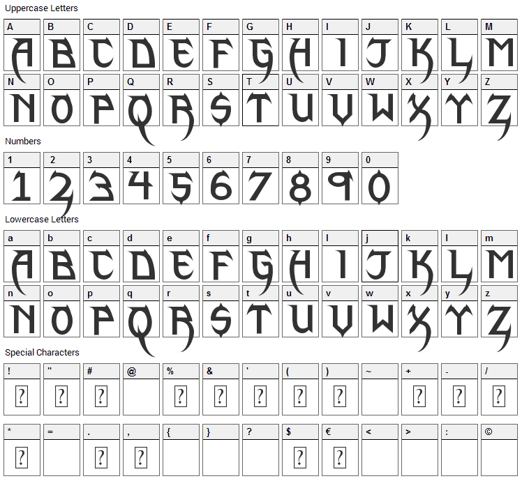 Phantom Lord Lite Font Character Map