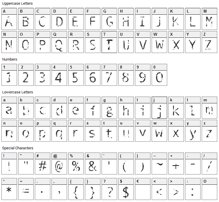 Phantomime Font Character Map