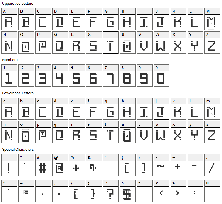 Phantomonia Font Character Map