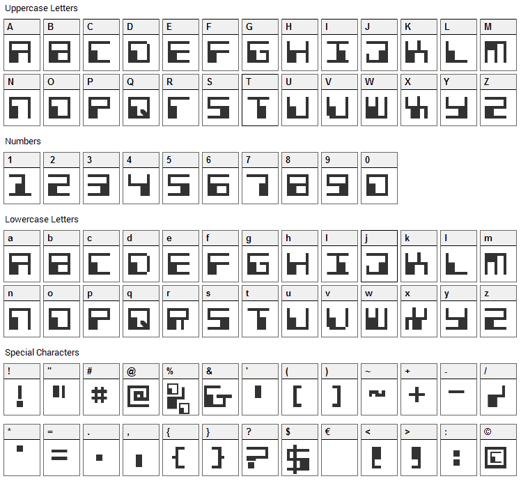 Phaser Bank Font Character Map