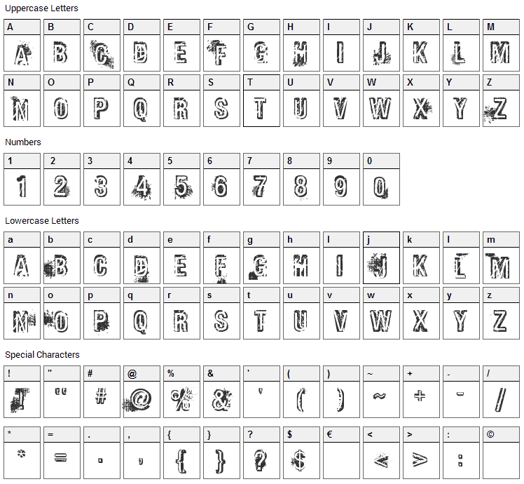 Phat Grunge Bold Font Character Map