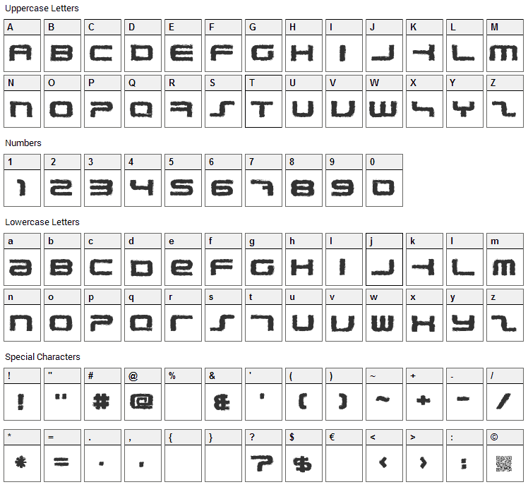 PhatBoy Slim Rough Font Character Map