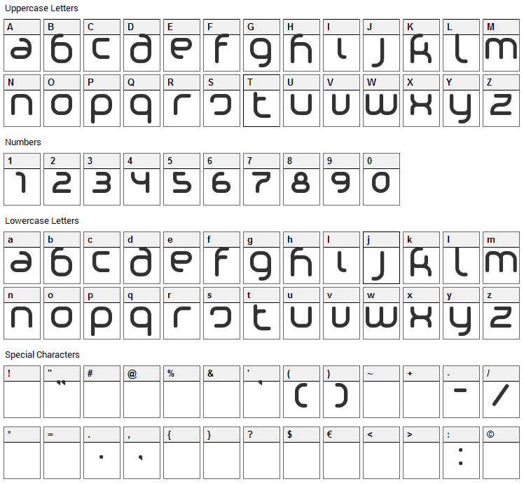 Phino Font Character Map