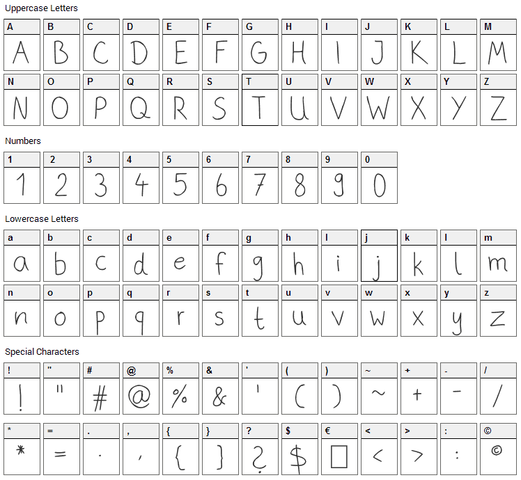 Phitradesign Handwritten Font Character Map