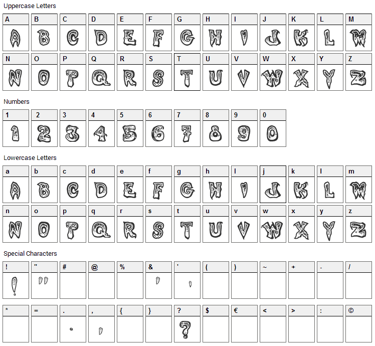 Phlegmy Kilmister Font Character Map