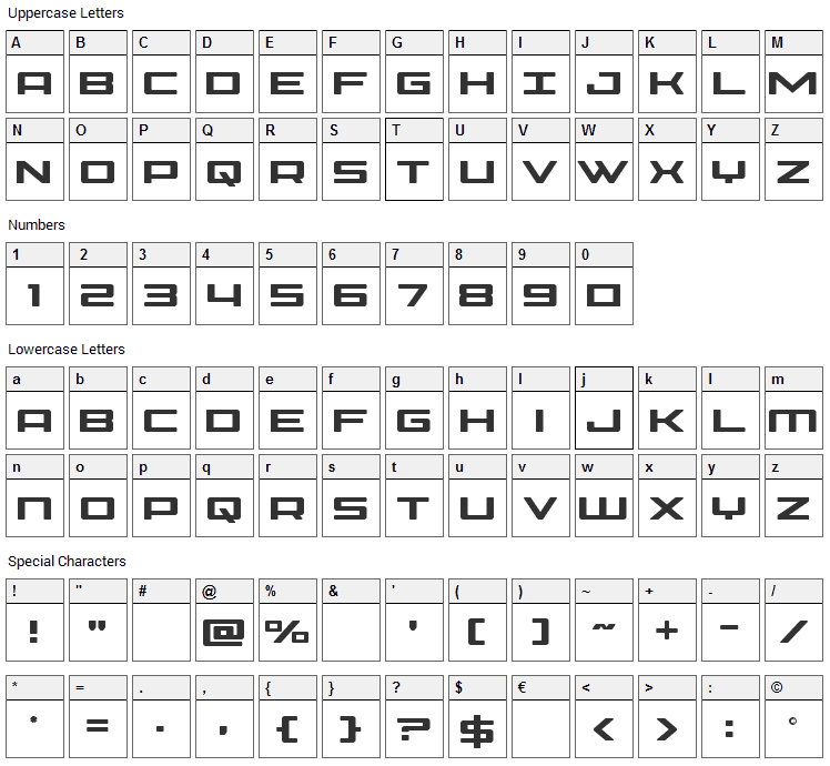 Phoenicia Font Character Map