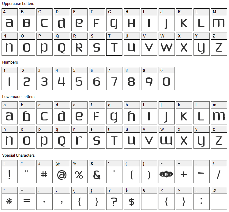 Phoenix Sans Font Character Map