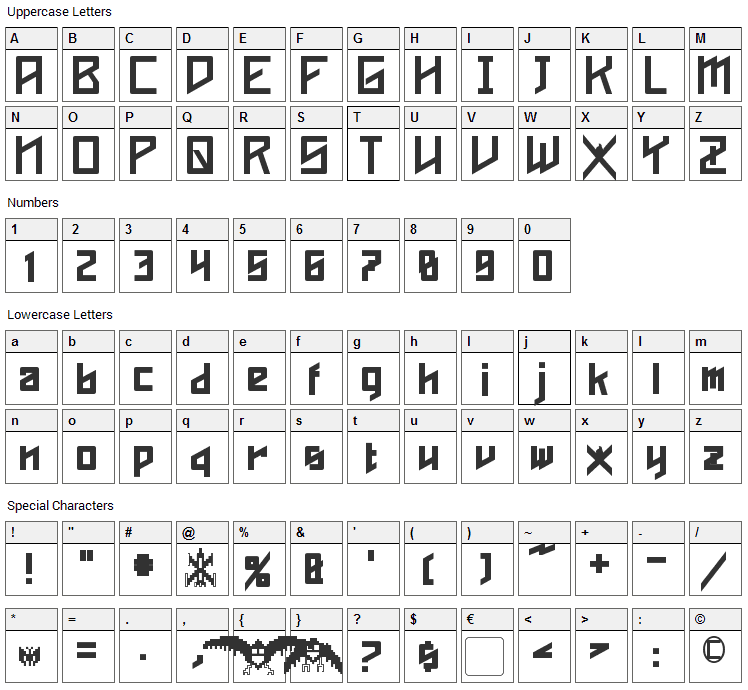 Phoenixians Font Character Map
