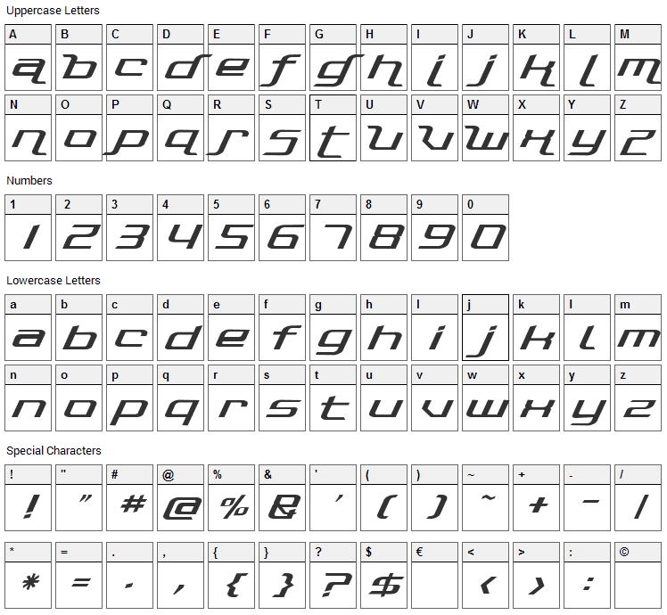 Photonica Font Character Map