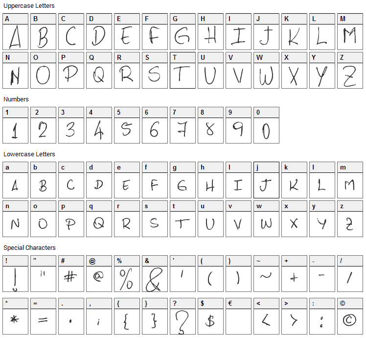 PHRocha Scrypt Font Character Map