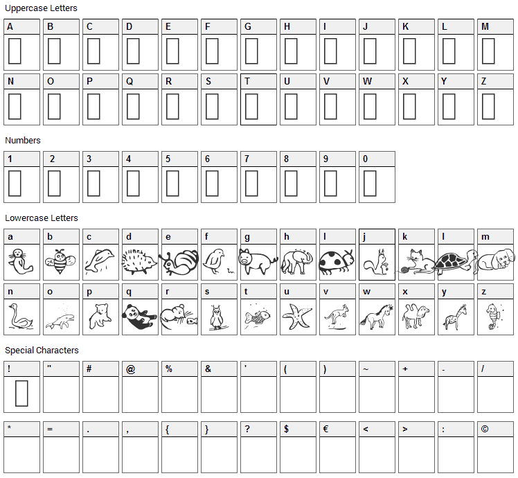 Pict Animos Font Character Map