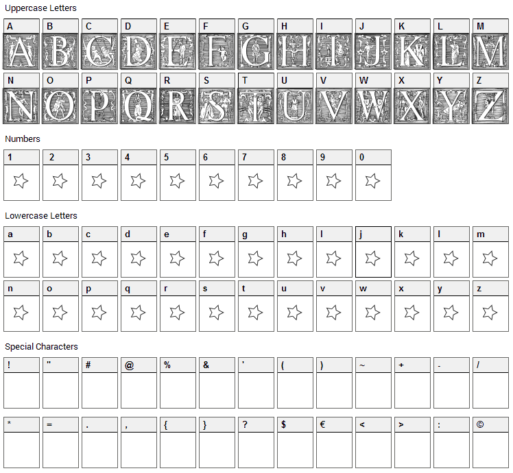 Picto Glyphs Font Character Map