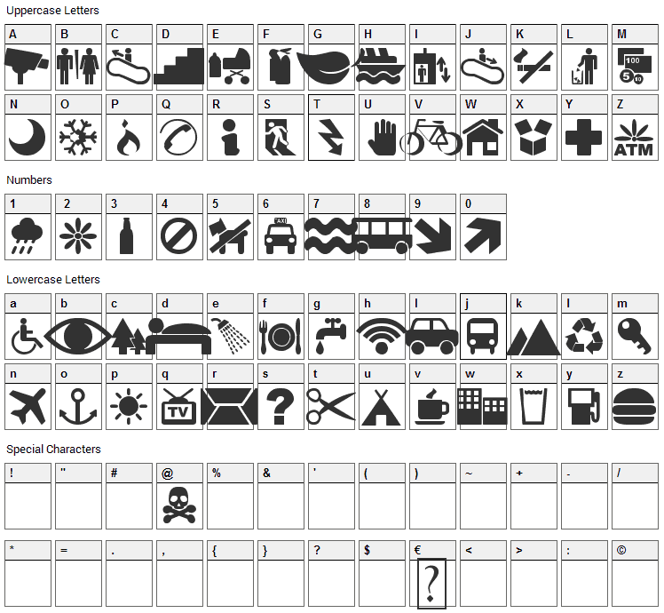 Pictogramz Font Character Map