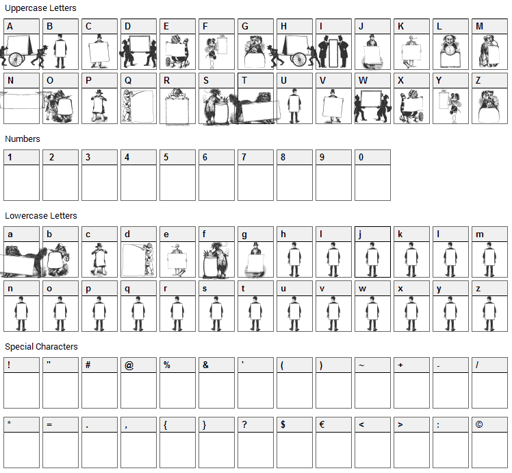 Picture Squares Font Character Map