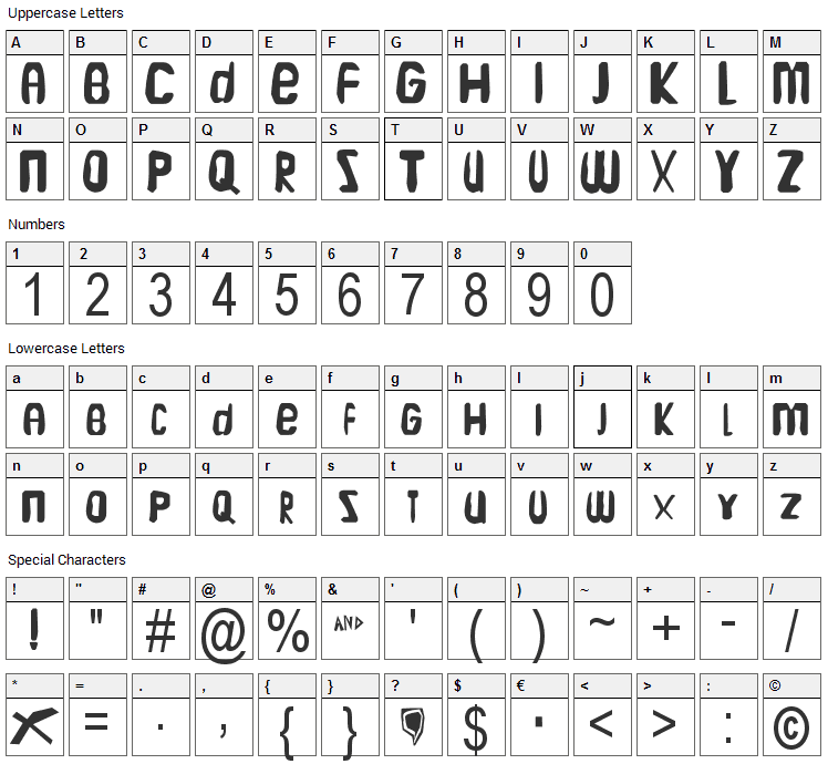 Piczo Font Character Map