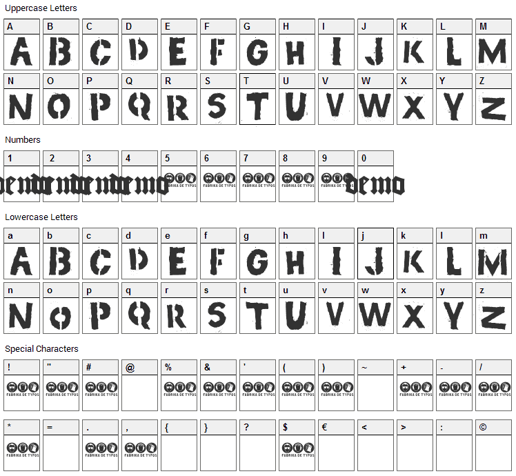 Pig Font Character Map