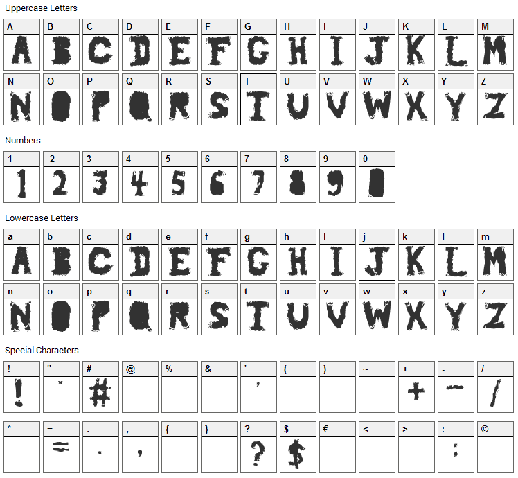 Piledriver Font Character Map