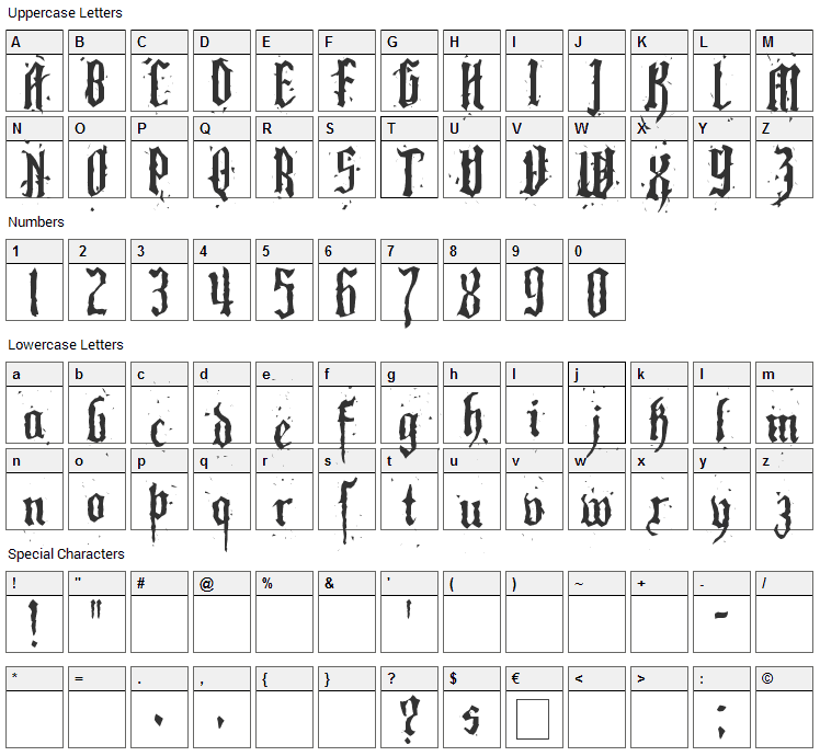 Pillbox Opaque Font Character Map