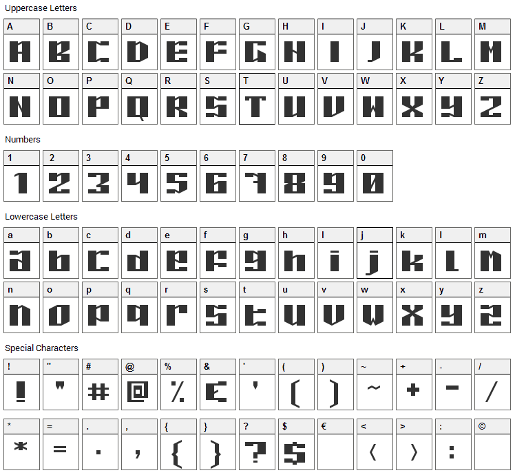 Piloton Font Character Map