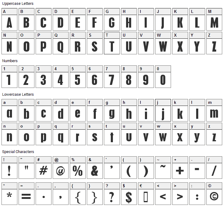 Pilsen Plakat Font Character Map