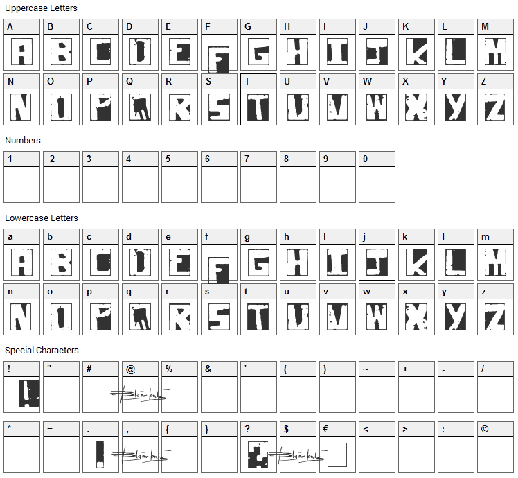 Pimper Font Character Map