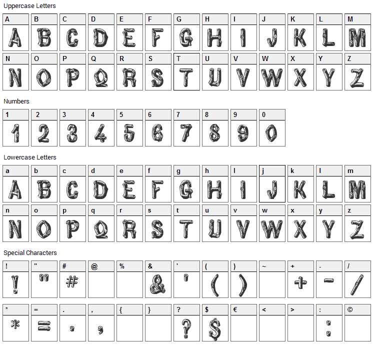 Pinewood Font Character Map