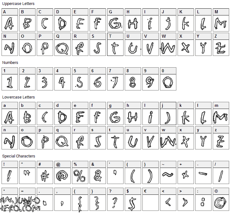 Pink Bazooka Font Character Map