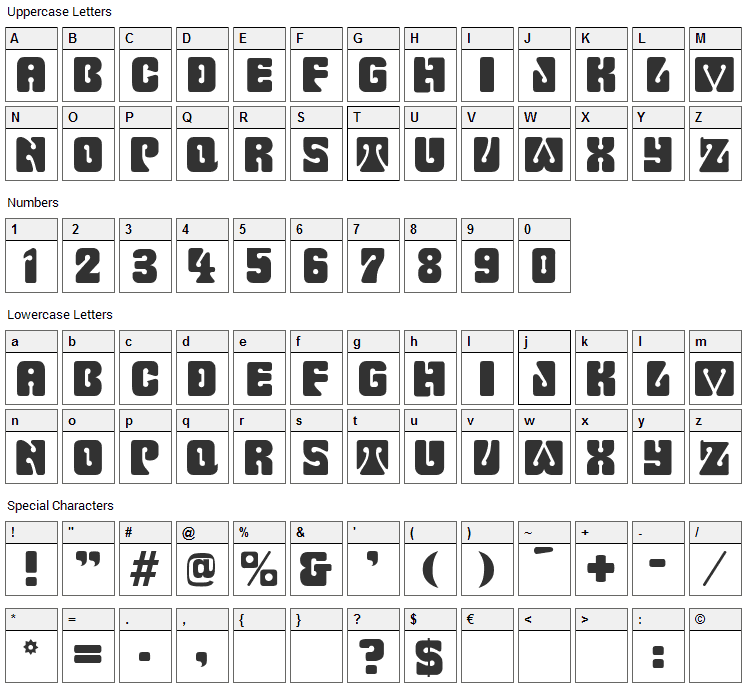 Pinocchio Font Character Map
