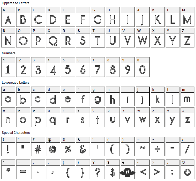 Pinstripe Limo Font Character Map