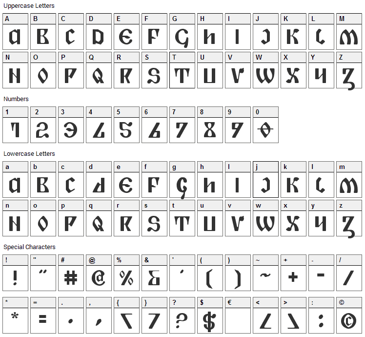 Piper Pie Font Character Map